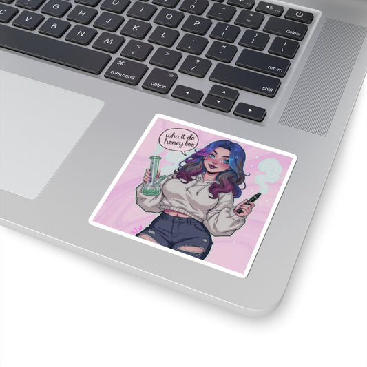 Vape & Vial Girl Kiss-Cut Sticker — "Who It Do Honey Boo" Cute Vaporwave Female Art