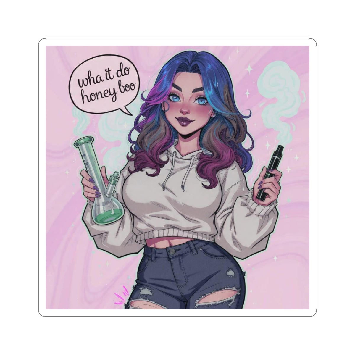 Vape & Vial Girl Kiss-Cut Sticker — "Who It Do Honey Boo" Cute Vaporwave Female Art