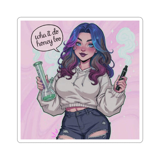 Vape & Vial Girl Kiss-Cut Sticker — "Who It Do Honey Boo" Cute Vaporwave Female Art