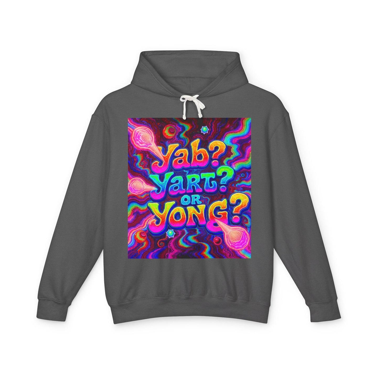 Psychedelic "Jab? Yart? or Yong?" Hoodie — Retro Tie-Dye Graphic Pullover
