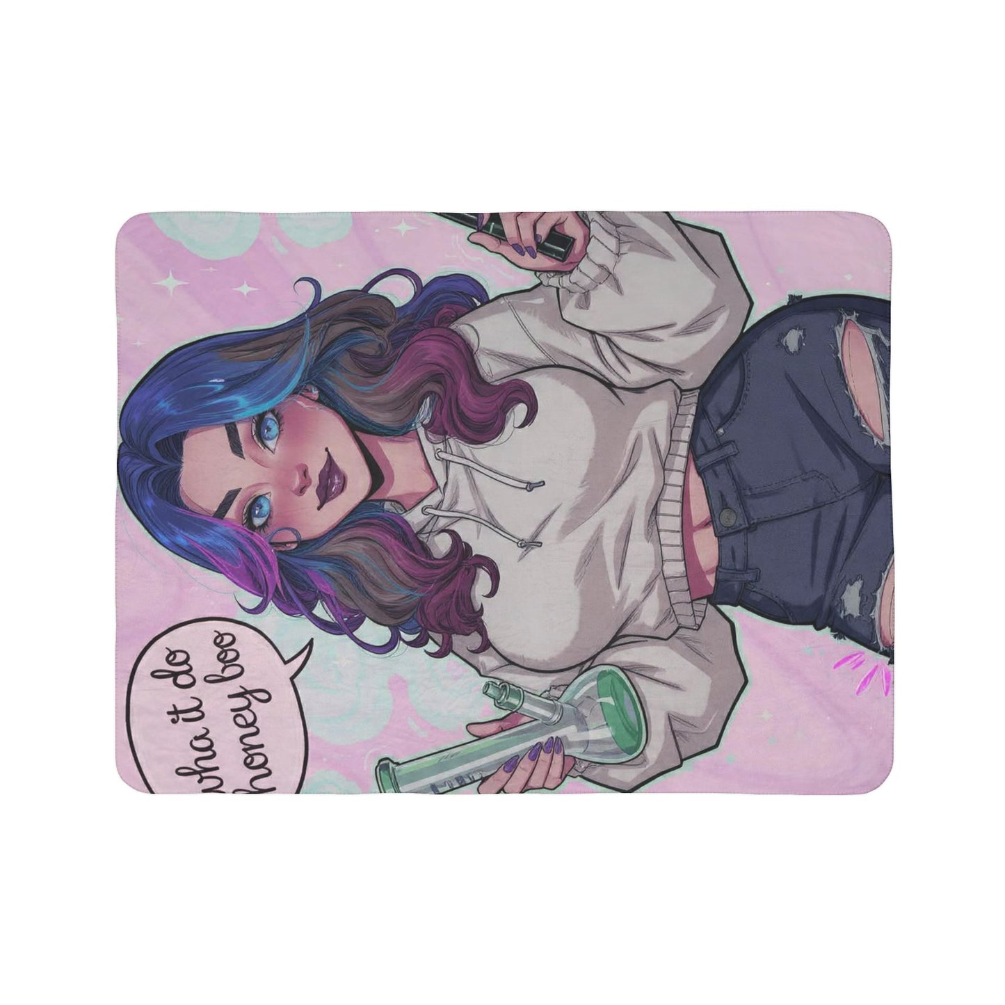 Sherpa Blanket — Cute Anime Girl Holding Beaker “What it do honey boo”