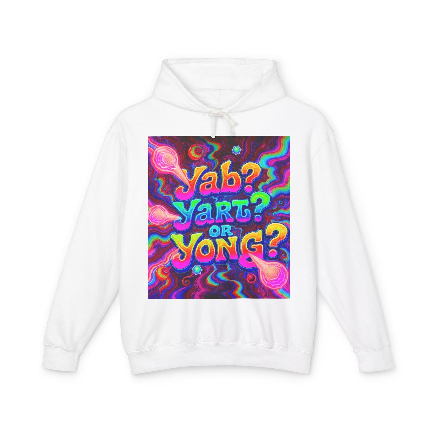 Psychedelic "Jab? Yart? or Yong?" Hoodie — Retro Tie-Dye Graphic Pullover