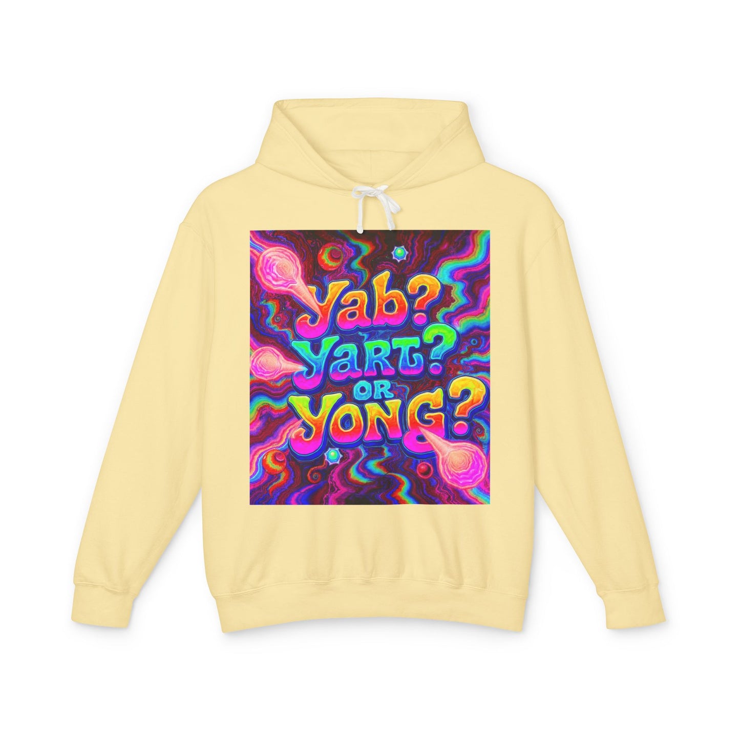 Psychedelic "Jab? Yart? or Yong?" Hoodie — Retro Tie-Dye Graphic Pullover