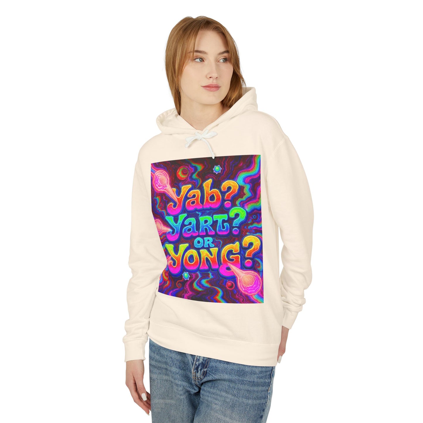 Psychedelic "Jab? Yart? or Yong?" Hoodie — Retro Tie-Dye Graphic Pullover