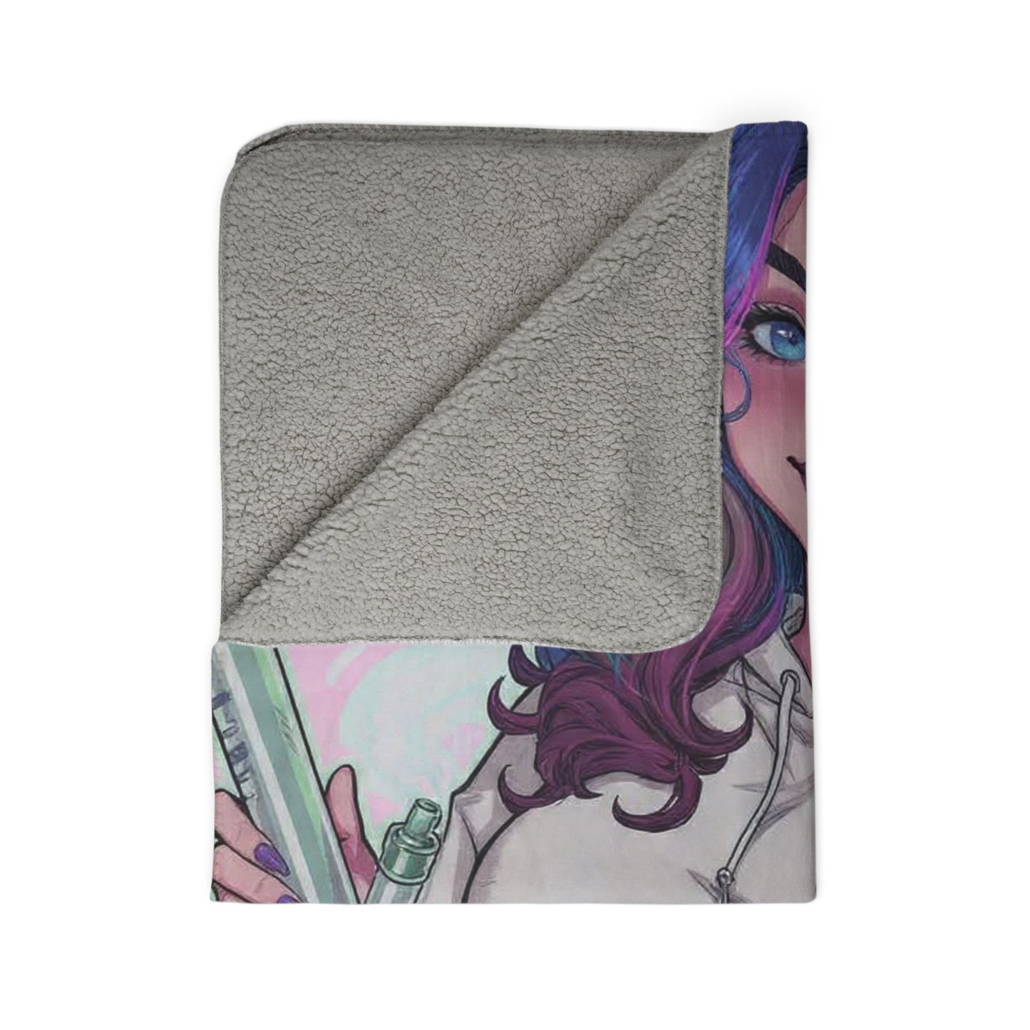 Sherpa Blanket — Cute Anime Girl Holding Beaker “What it do honey boo”