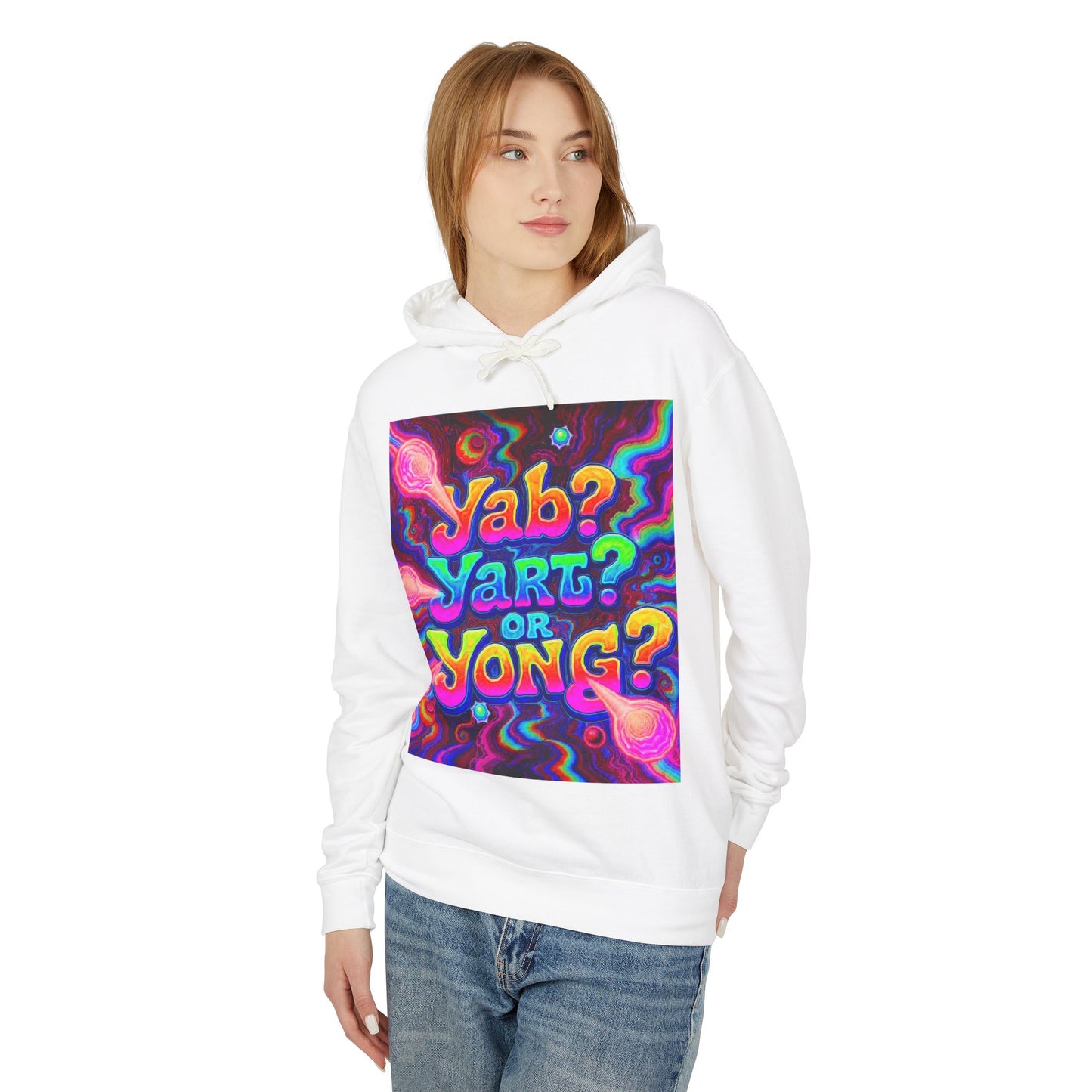 Psychedelic "Jab? Yart? or Yong?" Hoodie — Retro Tie-Dye Graphic Pullover
