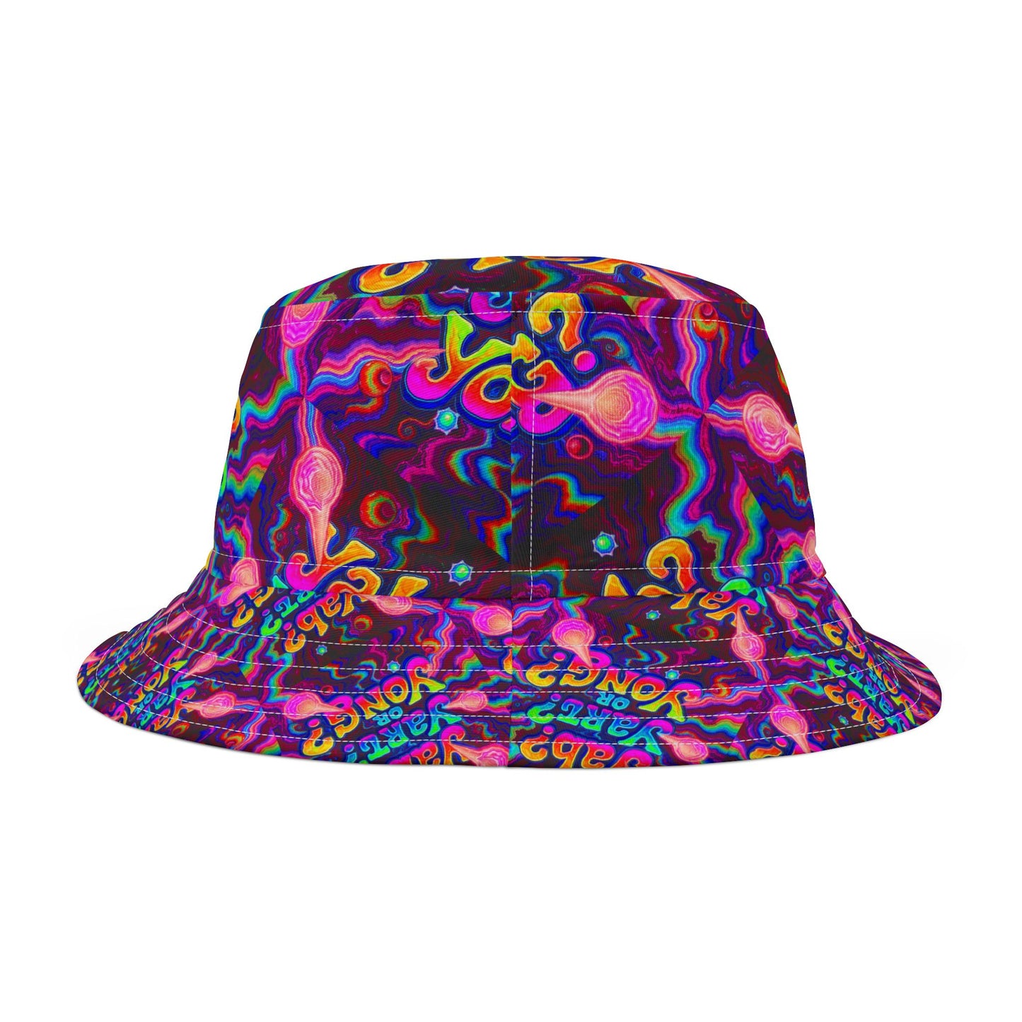 Psychedelic 'Yab? Yart? Or Yong?' All-Over Print Bucket Hat — Vibrant Retro Tie-Dye Festival Accessory