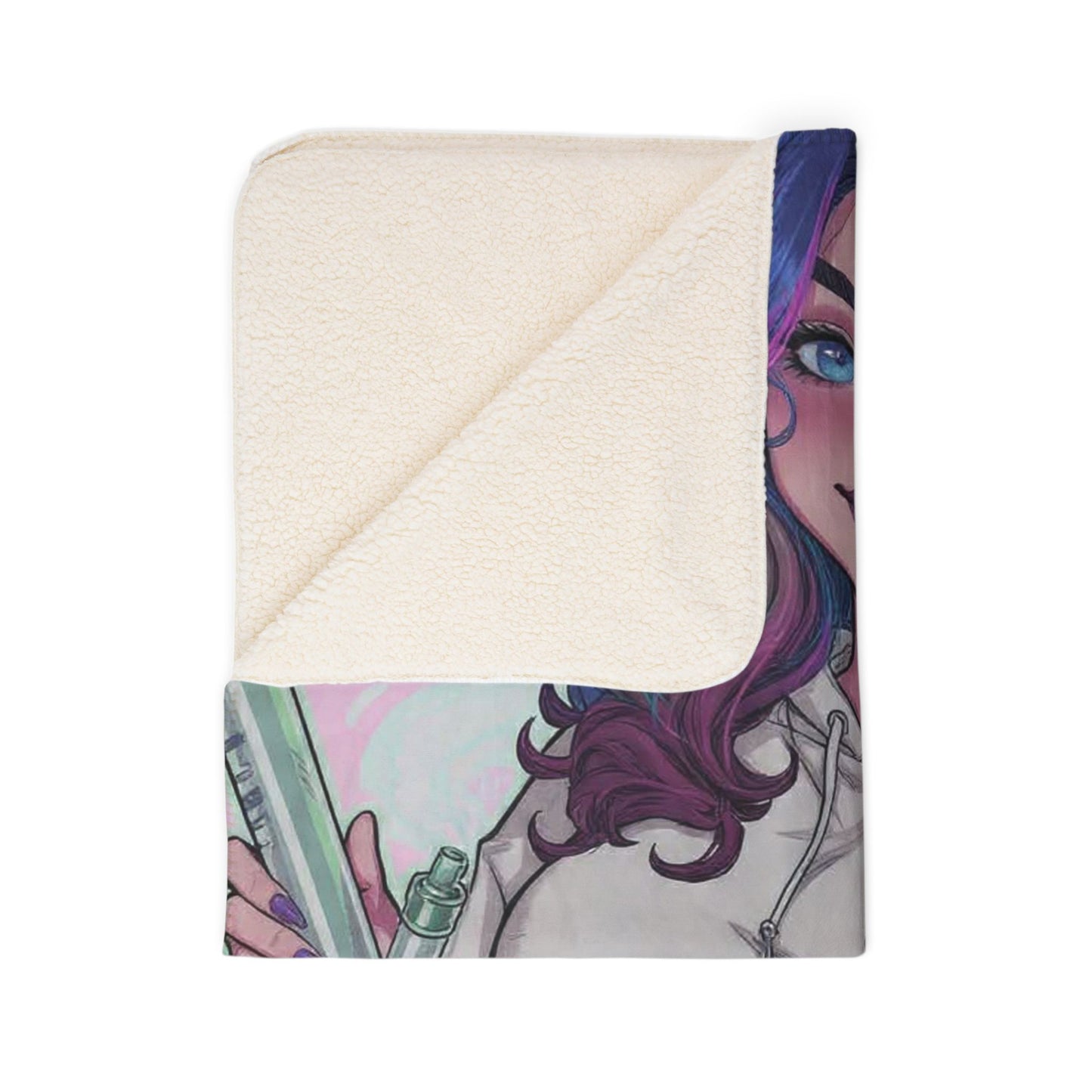 Sherpa Blanket — Cute Anime Girl Holding Beaker “What it do honey boo”