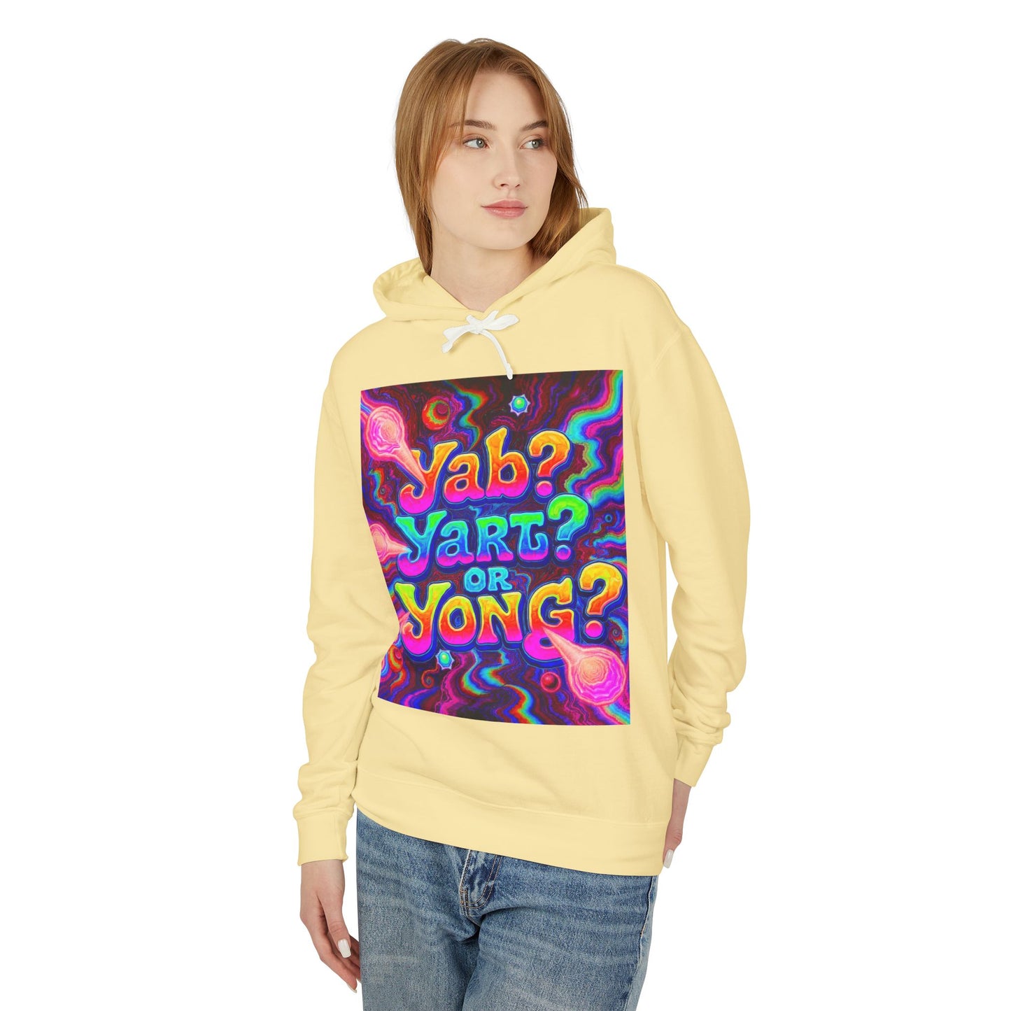 Psychedelic "Jab? Yart? or Yong?" Hoodie — Retro Tie-Dye Graphic Pullover