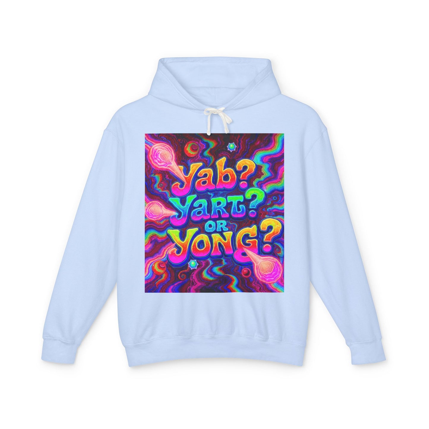 Psychedelic "Jab? Yart? or Yong?" Hoodie — Retro Tie-Dye Graphic Pullover