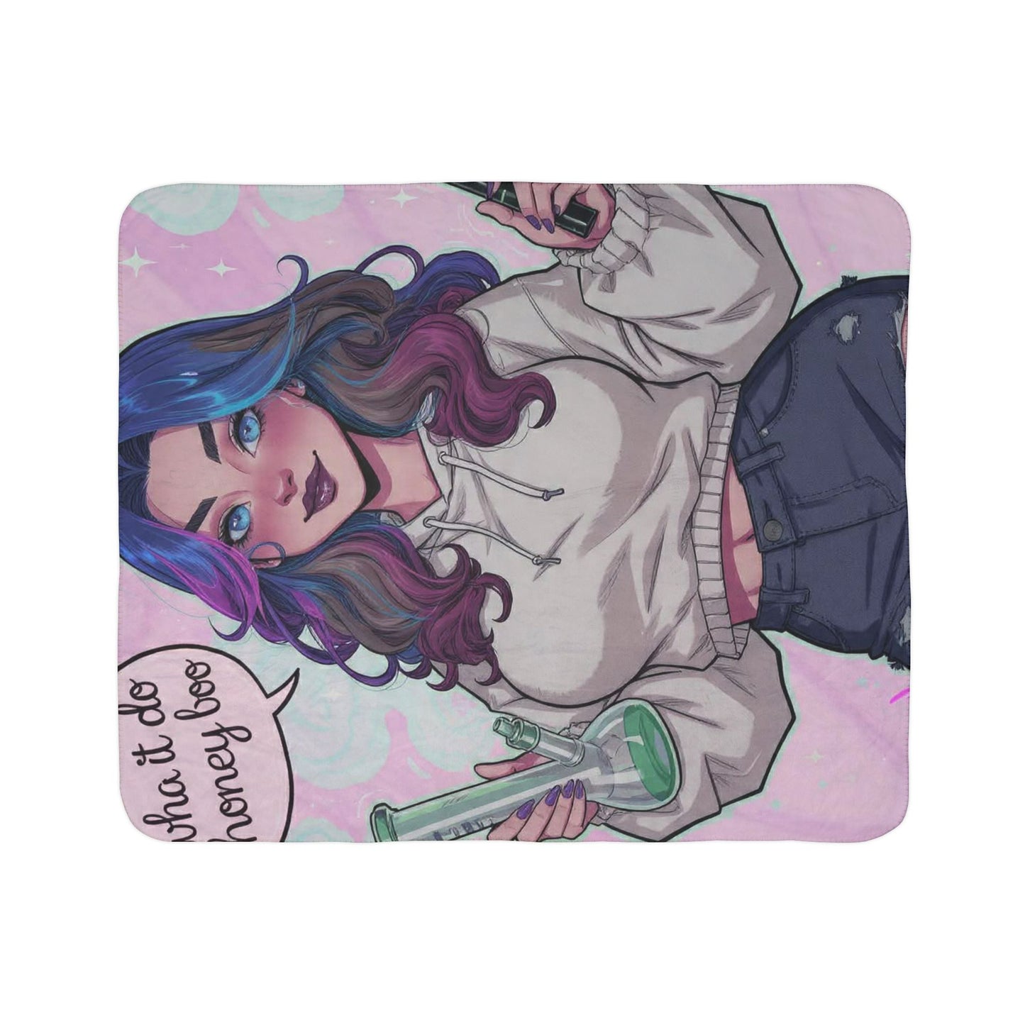 Sherpa Blanket — Cute Anime Girl Holding Beaker “What it do honey boo”