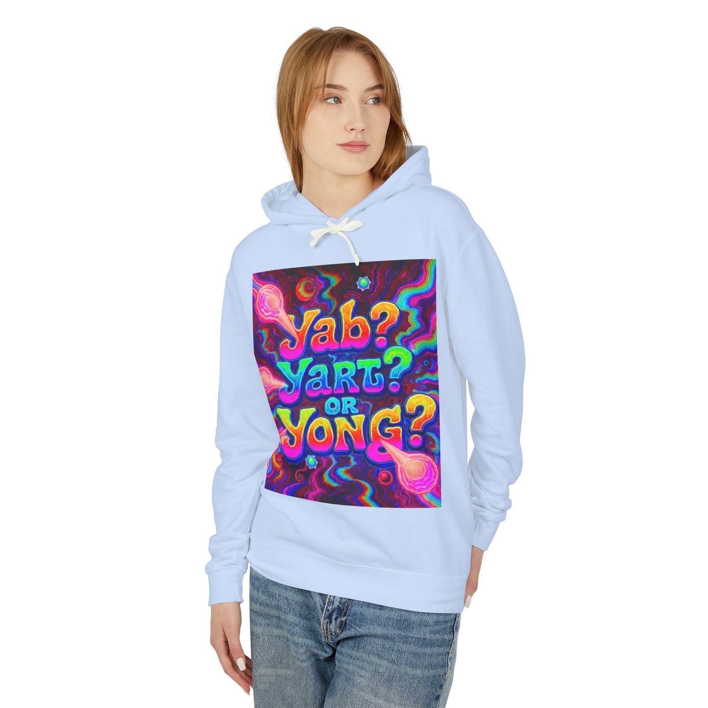 Psychedelic "Jab? Yart? or Yong?" Hoodie — Retro Tie-Dye Graphic Pullover