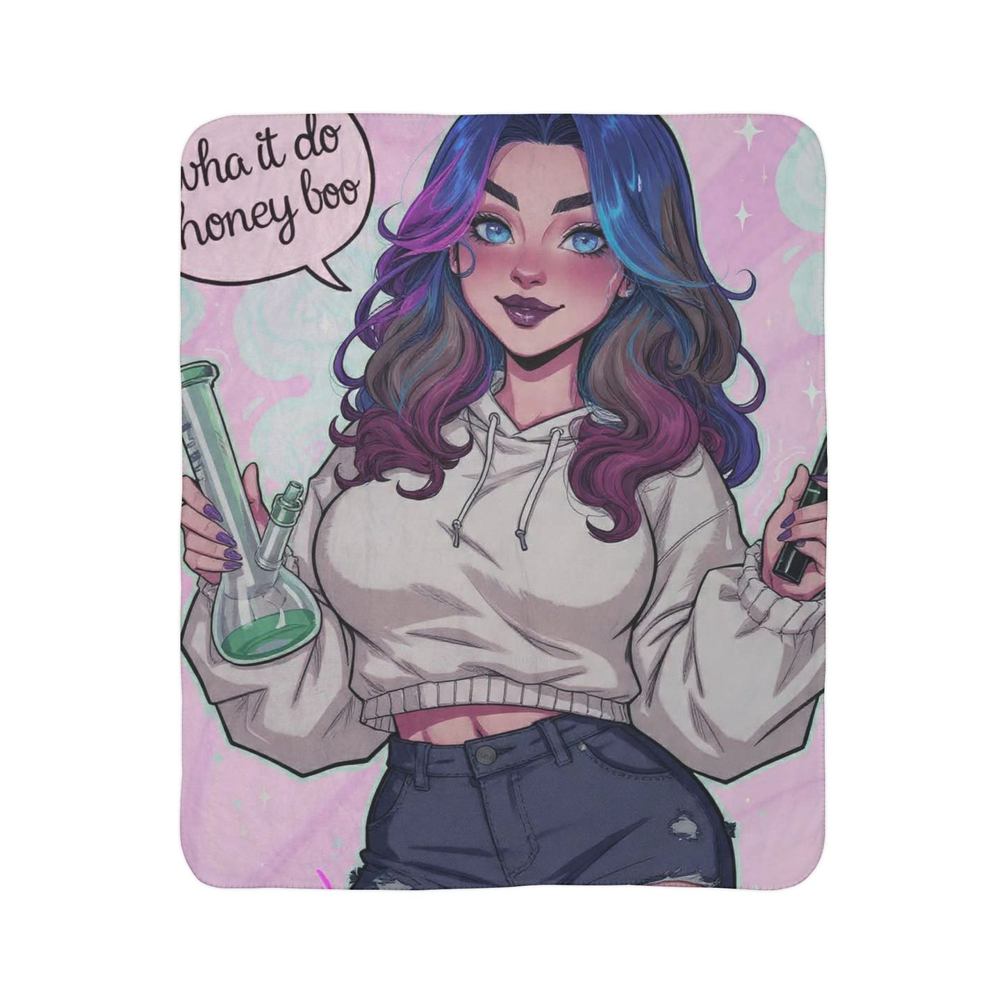 Sherpa Blanket — Cute Anime Girl Holding Beaker “What it do honey boo”